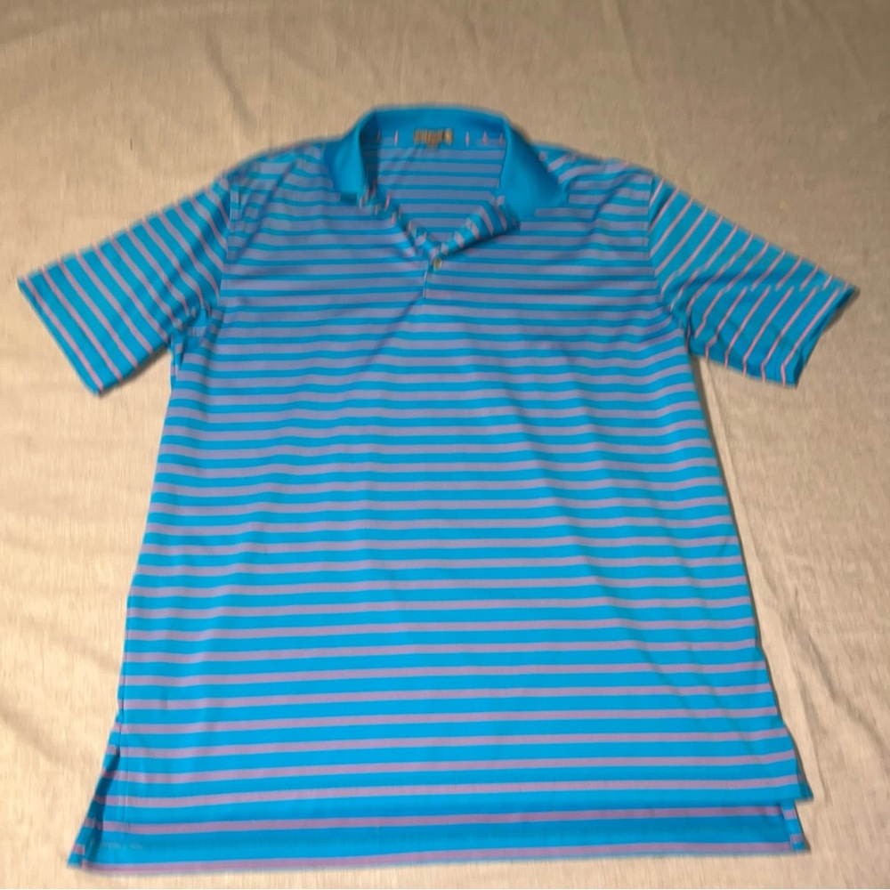 Peter Millar Blue Polo Shirt with Stripes